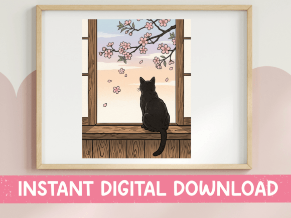 Black Cat Cherry Blossom Window