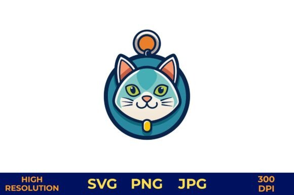 Cartoon Cat Face Vector Keychain Design