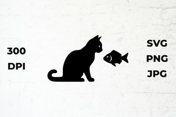 Cat and Fish Silhouette Illustration