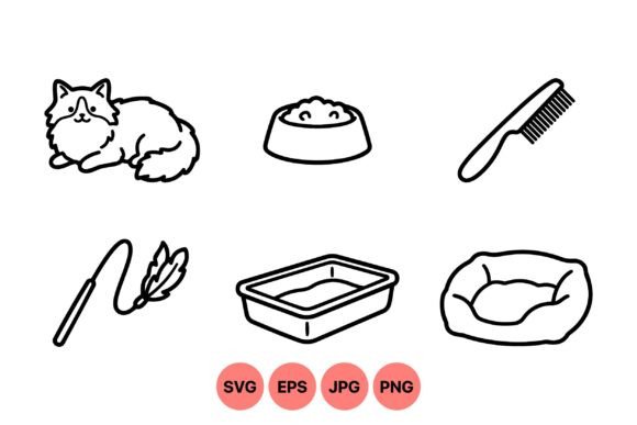 Cat Care Essentials Clipart Set