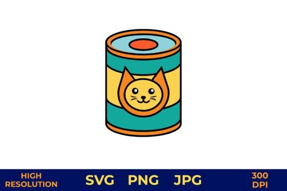 Cat Food Can with Cheerful Cat Vector