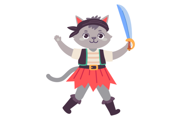 Cat Girl Pirate Character. Cartoon Anima