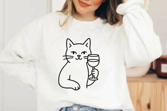 Cat Holding Wine Glass Clipart Vector