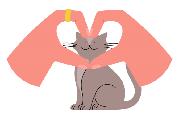 Cat in Heart Gesture Love Frame Color Ic