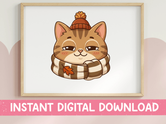 Cozy Autumn Cat Beanie Portrait Print