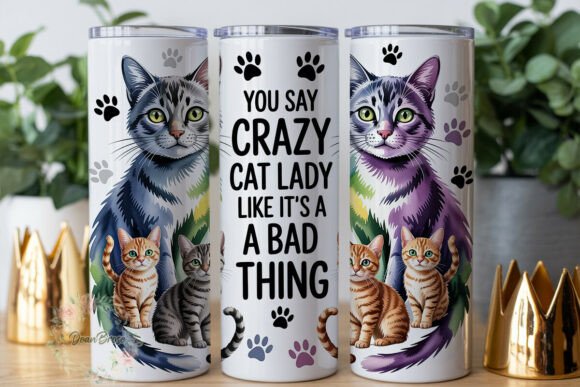 Crazy Cat Lady Watercolor 20oz Wrap