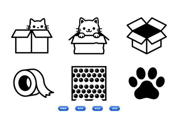 Curious Cat in Box Clipart