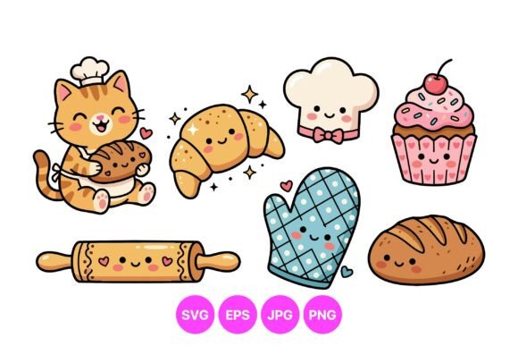 Cute Baking Cat Clipart Set