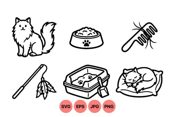Cute Cat Care Clipart Icons