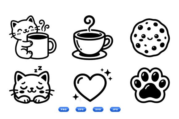 Cute Cat Coffee Icon Set