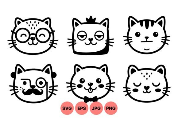 Cute Cat Face Icons Set