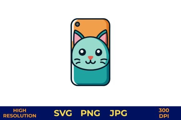 Cute Cat Face Vector Design for Phone