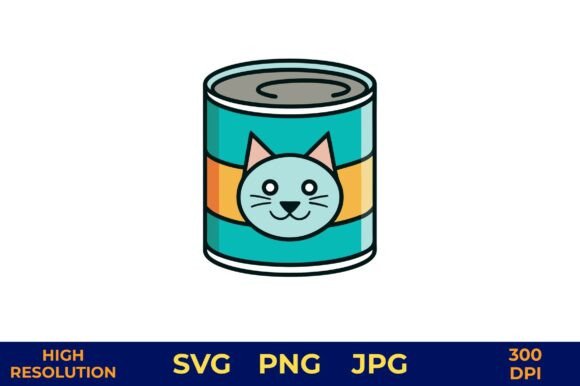 Cute Cat Food Can Vector Illustration