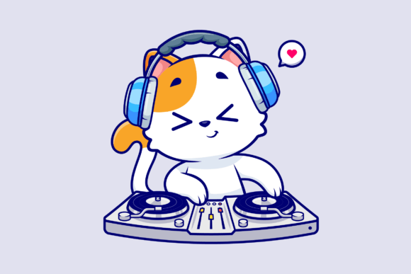 Cute Cat Playing DJ Electronic Music