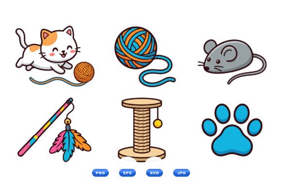 Cute Cat Playtime Clipart Set