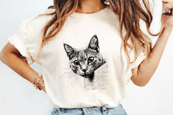 Cute Curious Cat Face T-Shirt Design