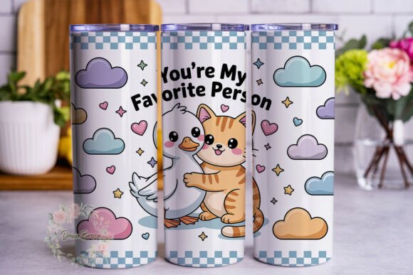 Cute Duck Cat Pastel Clouds Tumbler Wrap