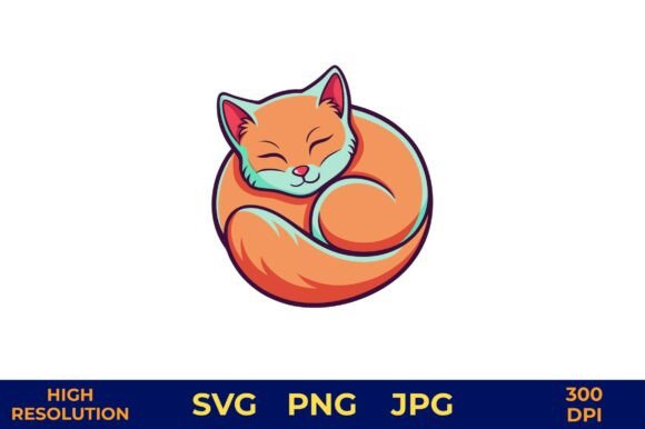 Cute Orange Cat Sleeping in Curled