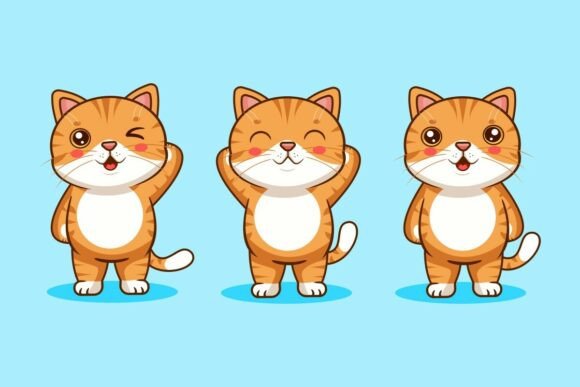 Cute Orange Cat Standing Poses Set