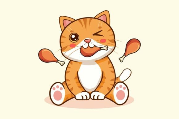 Cute Orange Tabby Cat Eating Fried Chick