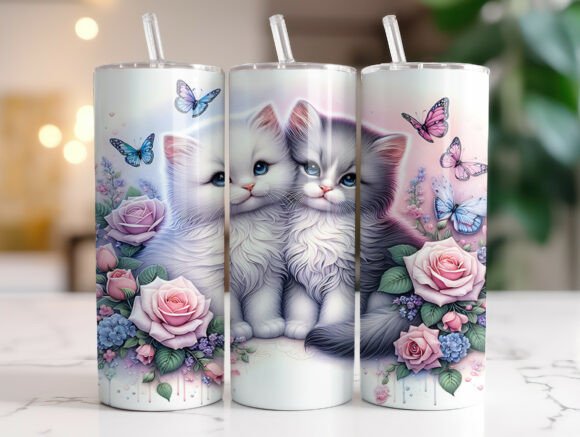 Cute Pastel Cat Floral Tumbler Wrap