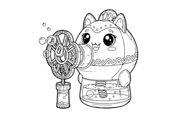 Cute Robot Cat Holding Fan Vector Illust