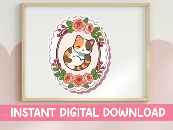 Cute Sleeping Cat Rose Frame