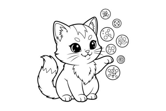 Cute White Kitten with Sushi Vector Illu