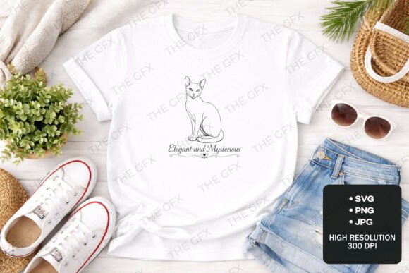 Elegant Mysterious Cat Line Art Design