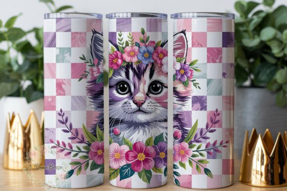Fluffy Kitten Floral 20oz Tumbler Wrap