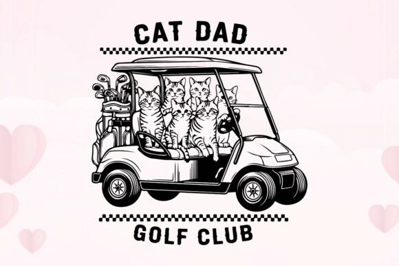 Funny Cats in Golf Cart Cat Dad Art
