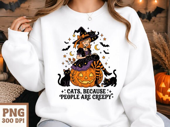 Funny Halloween Cat Witch PNG Design