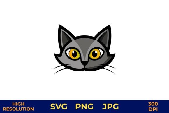 Gray Cat Face with Glowing Yellow Eyes