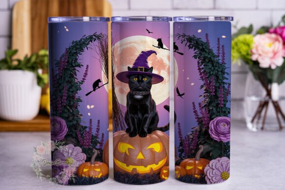 Halloween Witch Cat Moon Tumbler Wrap