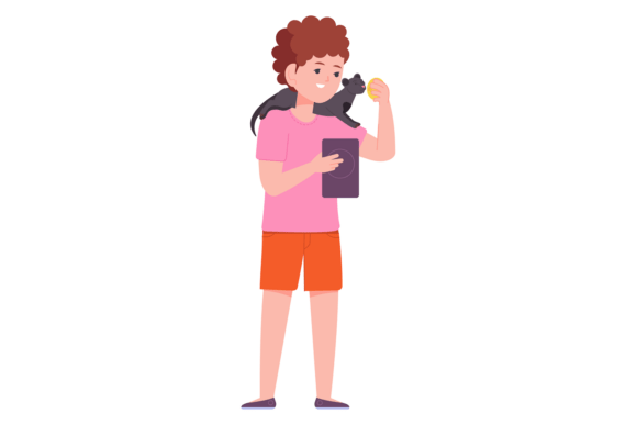 Kid Treat Cat with Snack. Friendly Anima