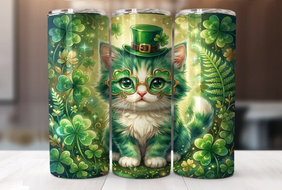 Lucky Shamrock Cat 20oz Tumbler Wrap