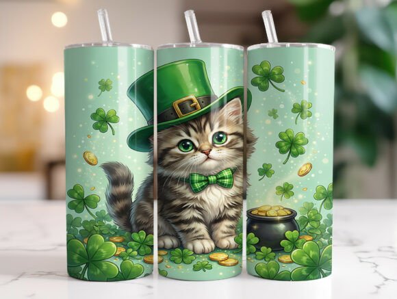 Lucky Shamrock Cat Tumbler Sublimation