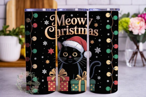 Meowy Christmas Cat Tumbler Wrap PNG