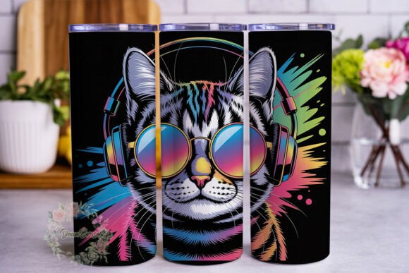 Neon Cat DJ 20oz Tumbler Wrap