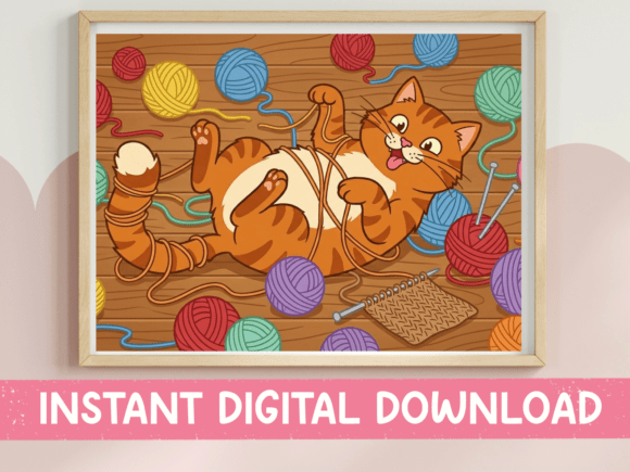 Orange Cat Tangled in Yarn