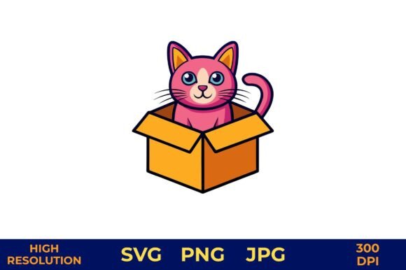 Pink Cat Inside Open Orange Box Vector