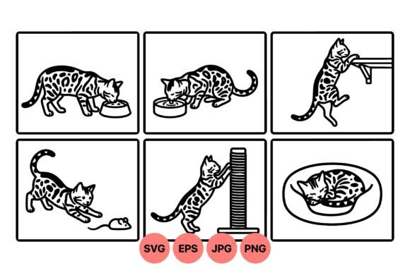 Playful Bengal Cat Clipart Set