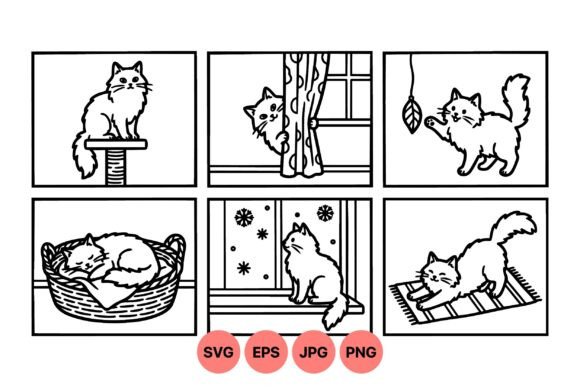 Playful Cat Doodle Line Art