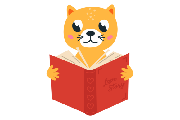 Reading Cat. Adorable Animal Book Reader