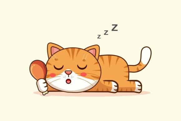 Sleeping Cat Holding Chicken Leg