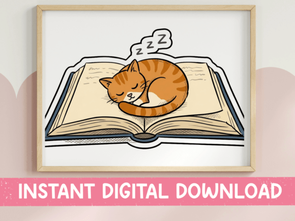 Sleeping Cat on Open Book Design