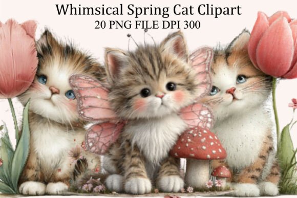 Whimsical Spring Cat Clipart