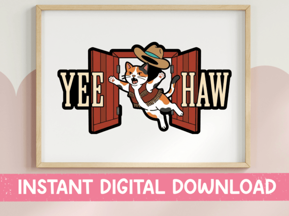 Yee Haw Cat Busting Through Barn Doors